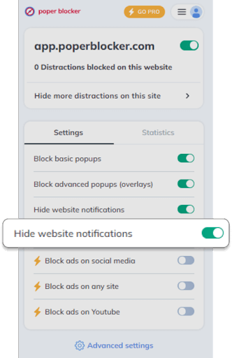 Block notifications on Chrome with Poper Blocker