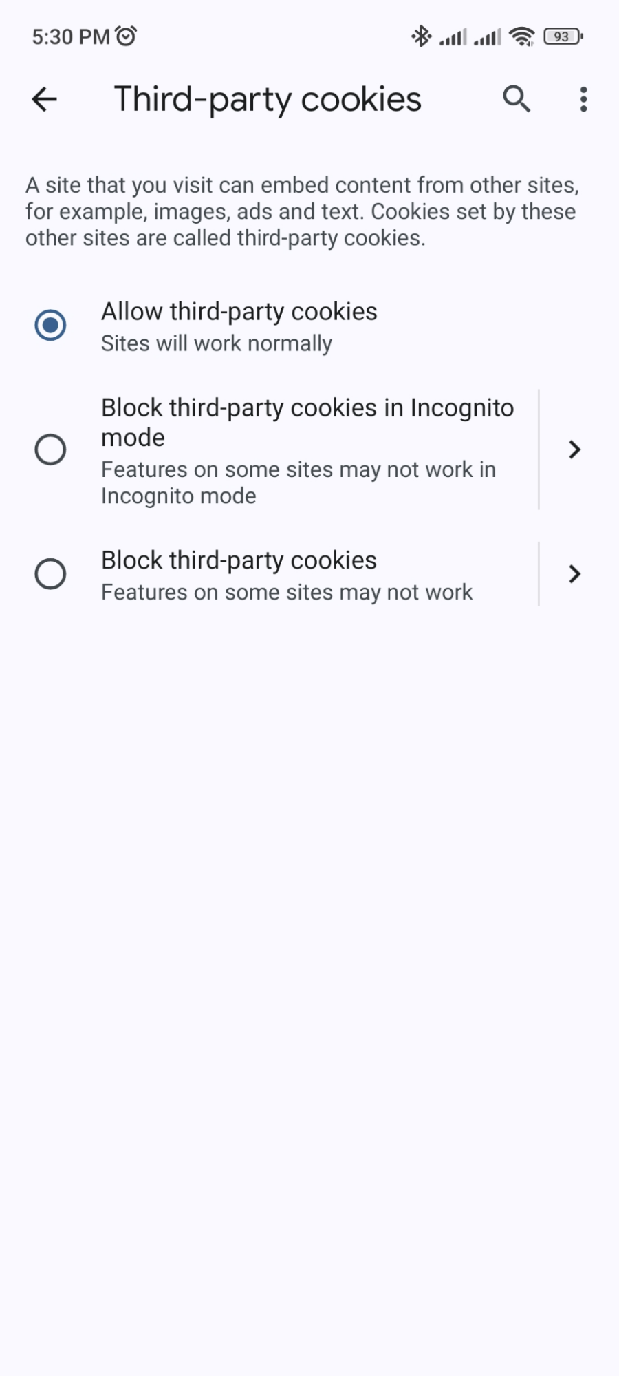 Android - Chrome - Block cookies