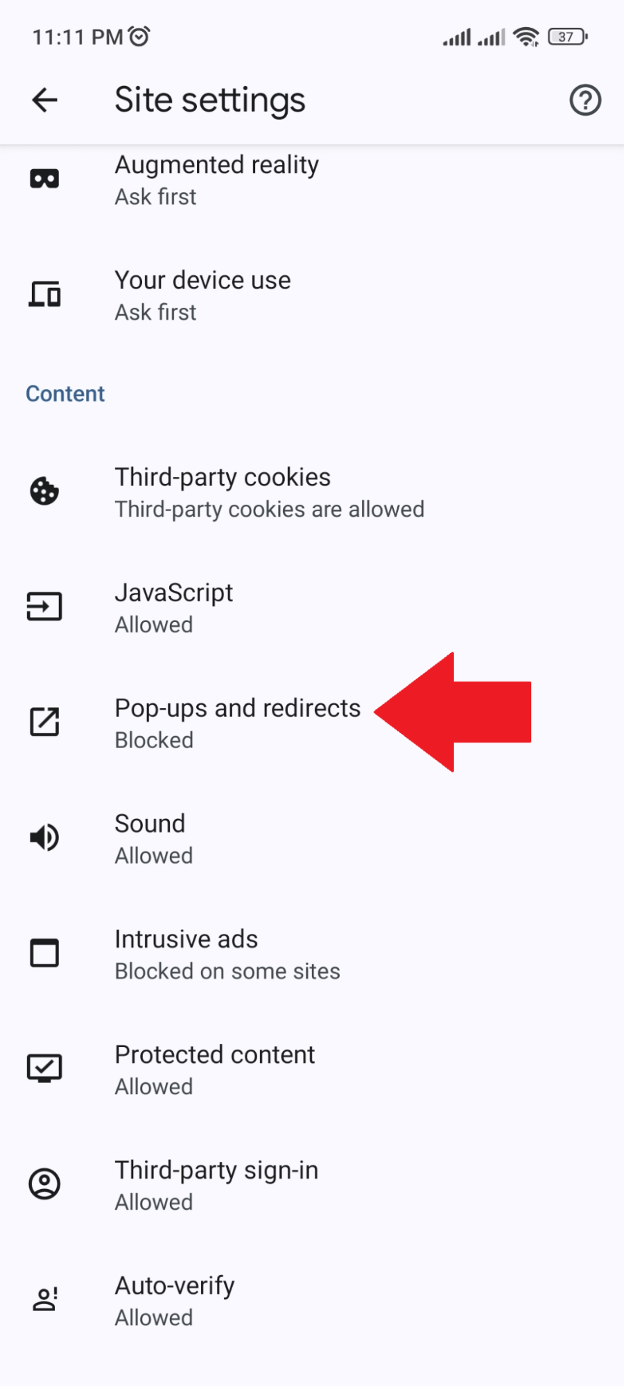 Chrome - Android - Pop-ups and redirects