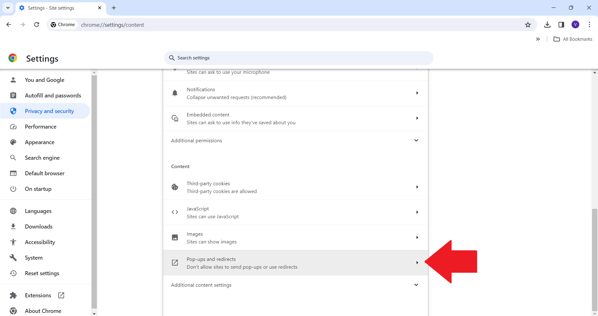 Chrome - Desktop - Pop-Ups and redirects