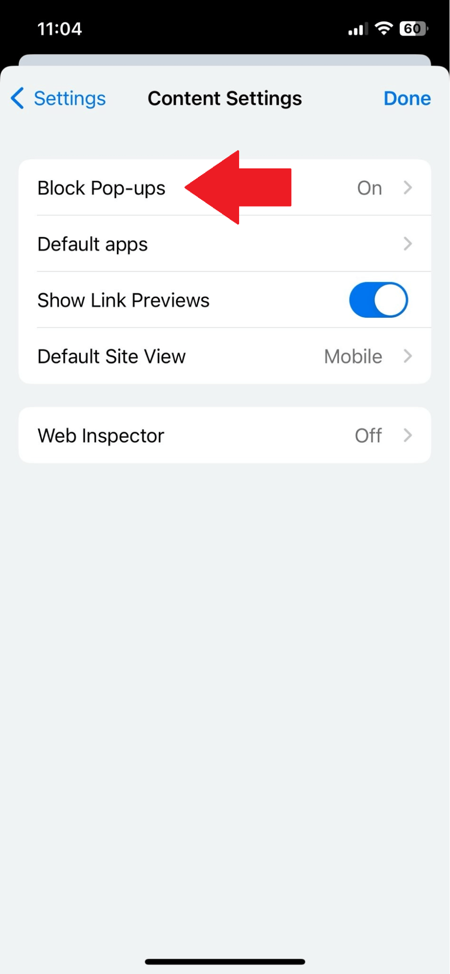 Chrome - iPhone - Block pop-ups option