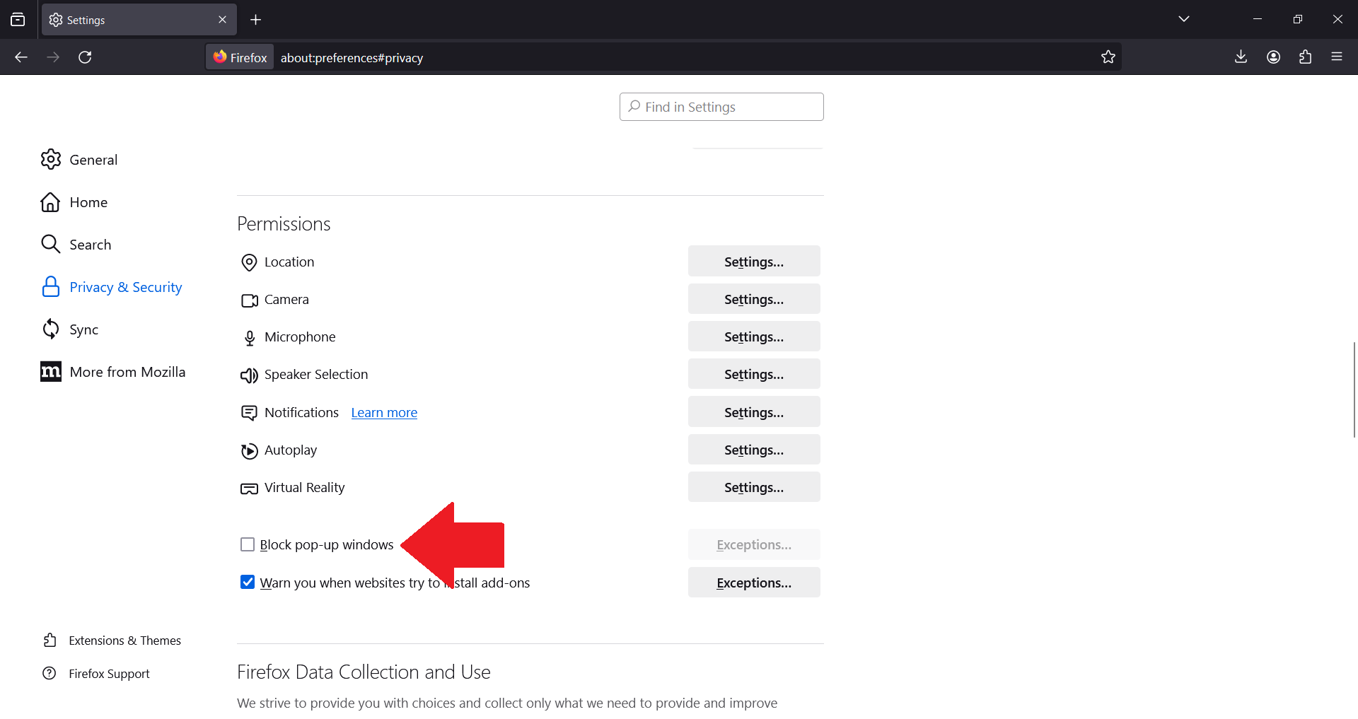 Firefox - Desktop - Disable Pop-Up Blocker