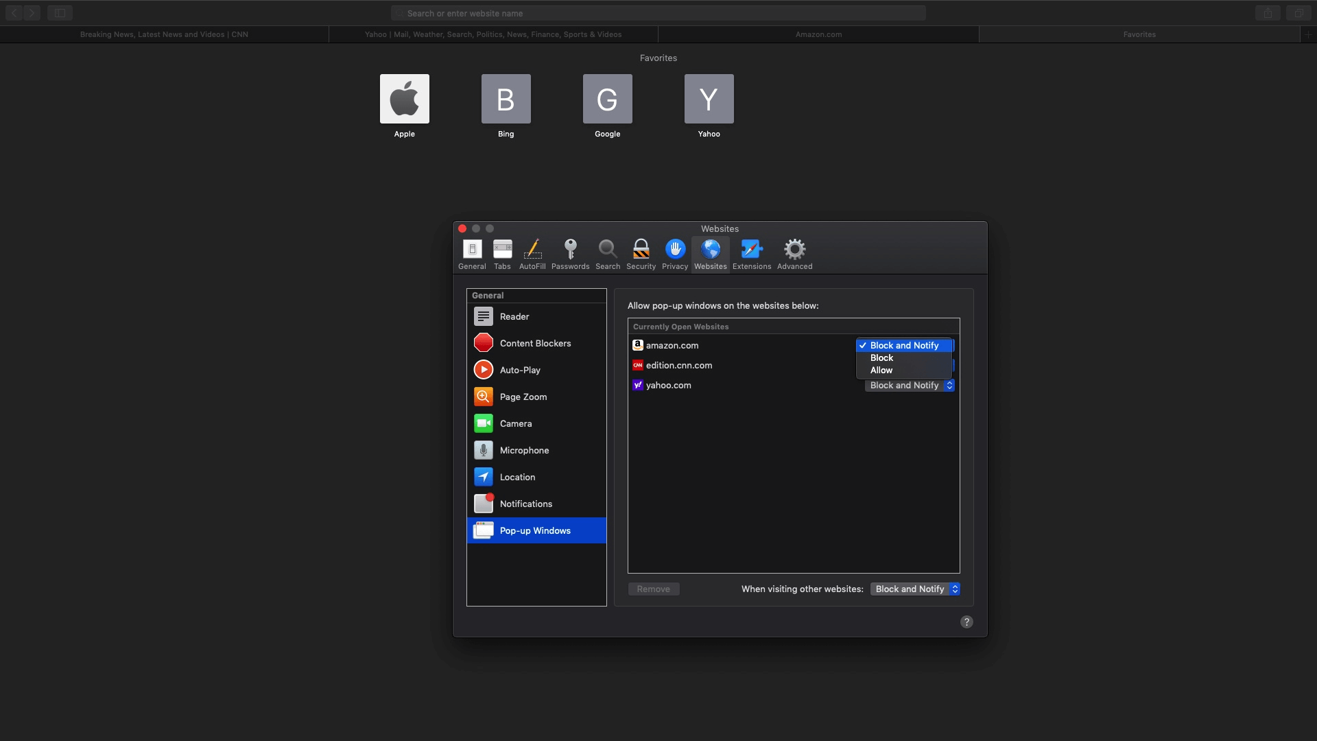 Safari - Mac - Choose to Allow or Block pop-ups