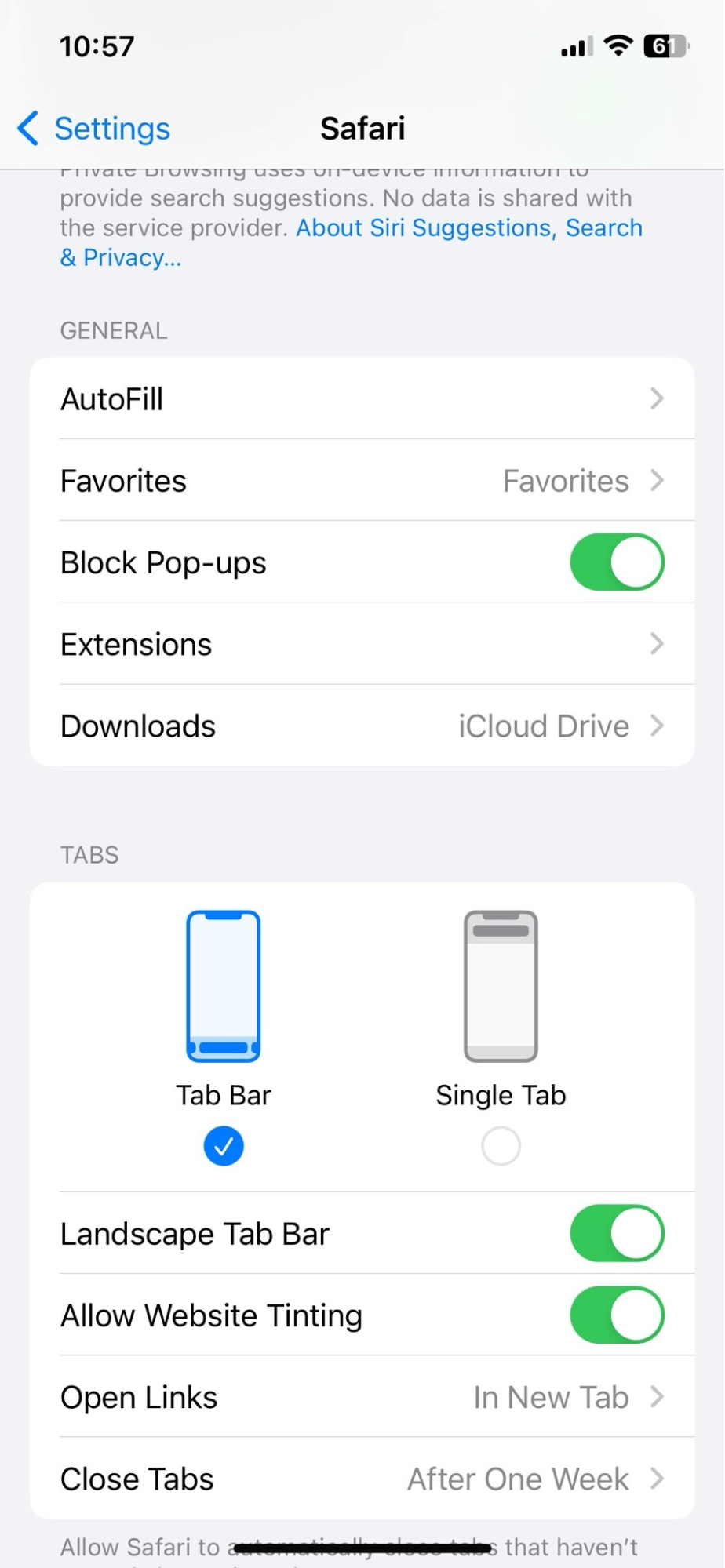 Safari - iPhone - Block pop-ups option