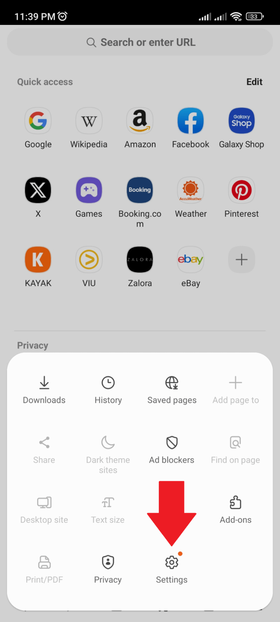 Samsung Internet - Android - Settings