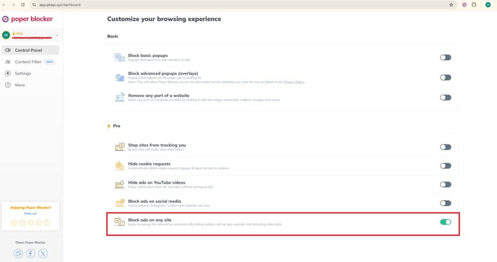 Block ads on any site