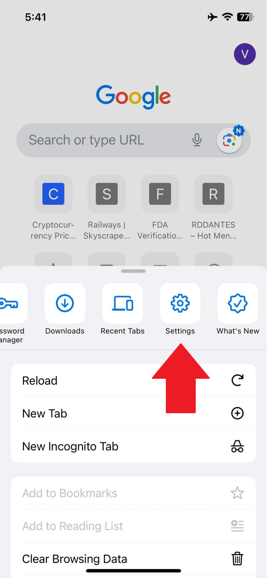 Chrome - iPhone - Settings