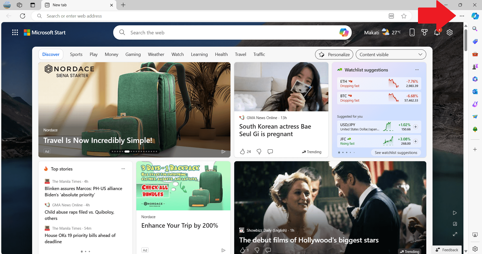 Microsoft Edge - Desktop - Click on the 3 dots
