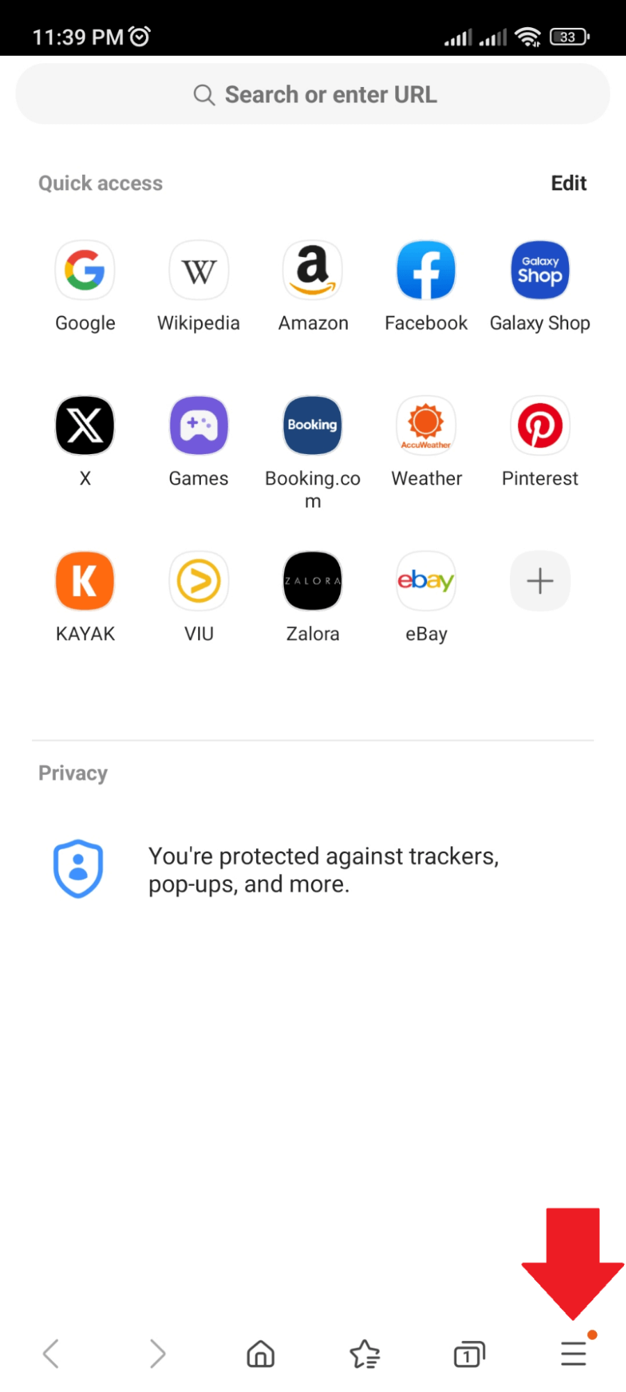 Samsung Internet - Android - Menu