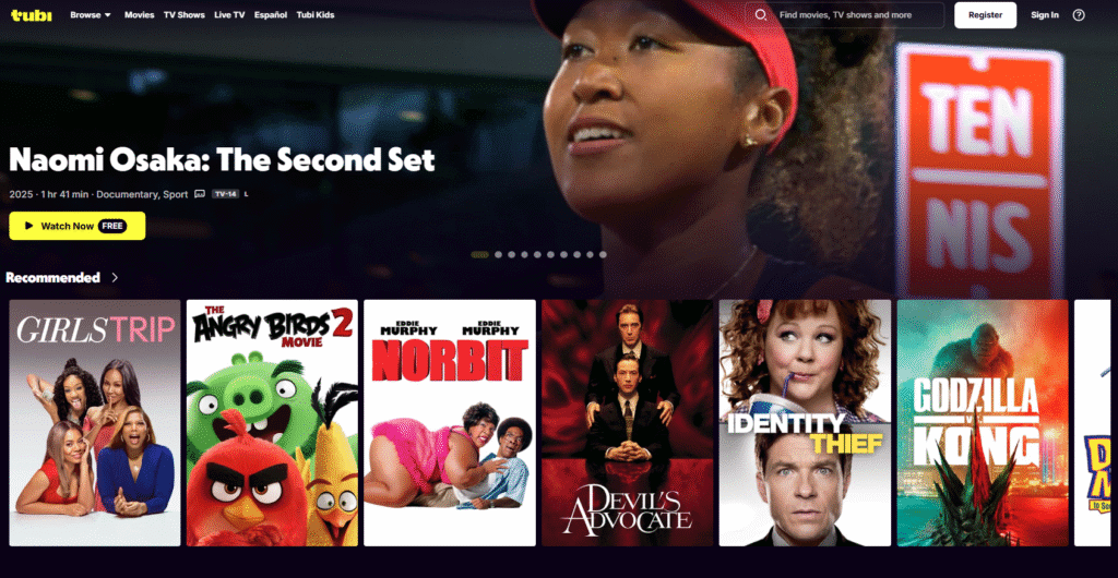 Tubi homepage