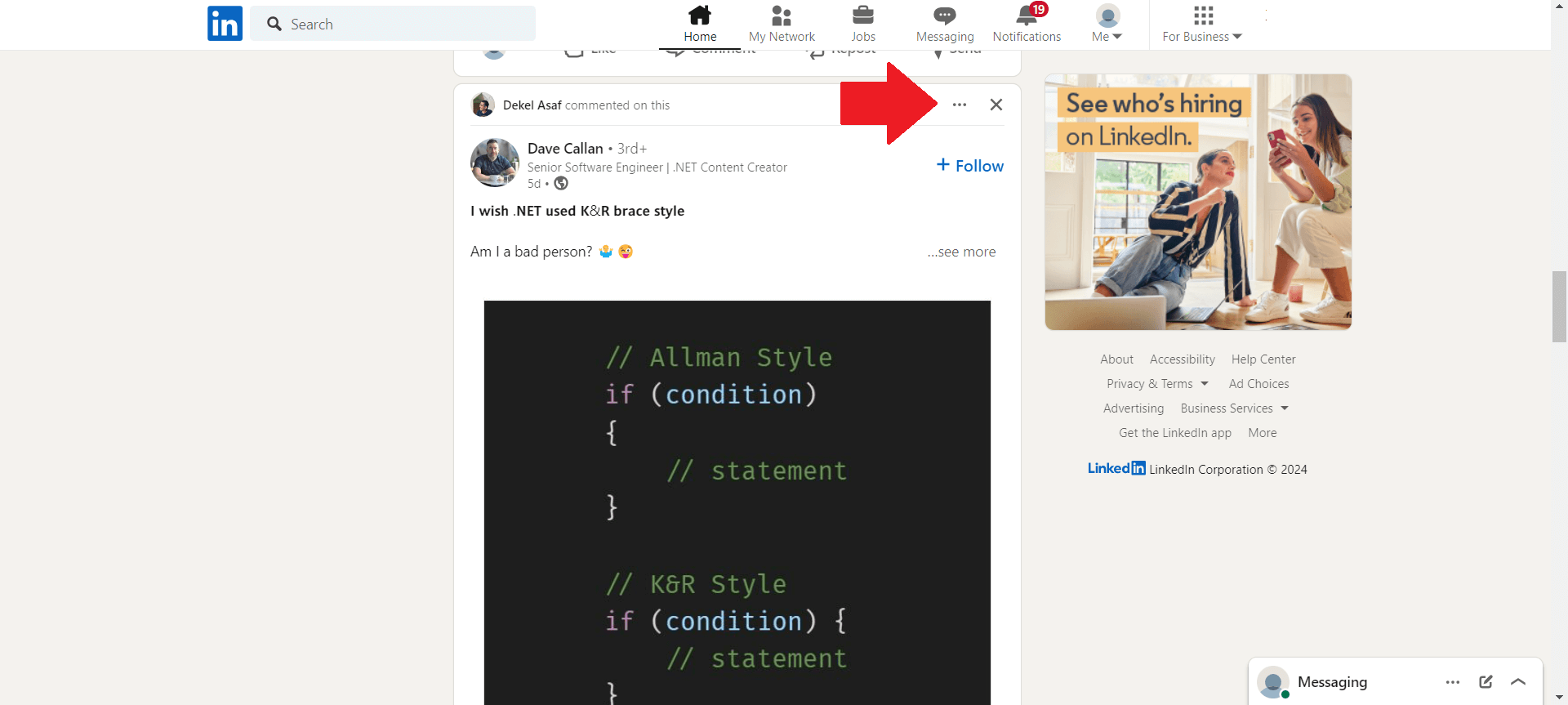 Click the three dots in the top right corner of the post