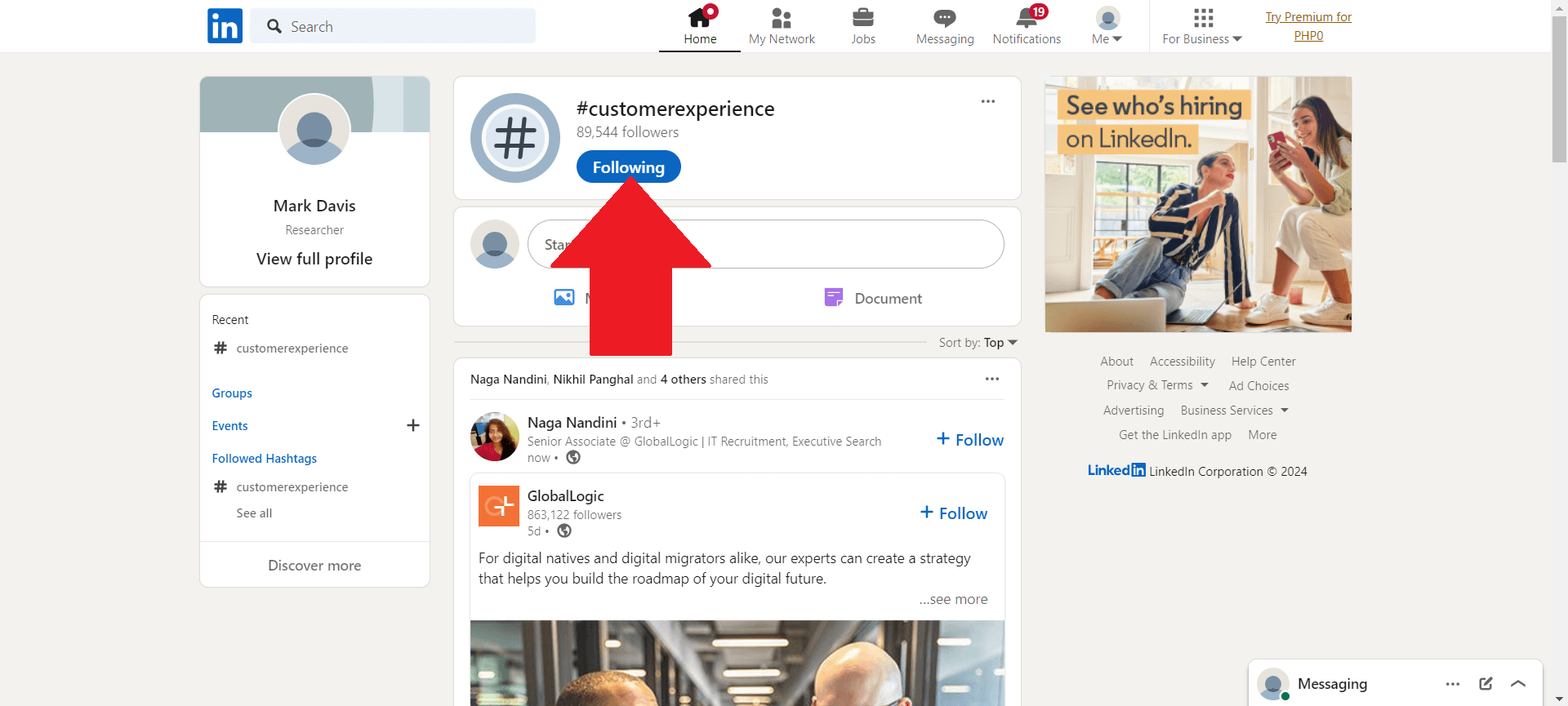 Unfollow a hashtag on LinkedIn