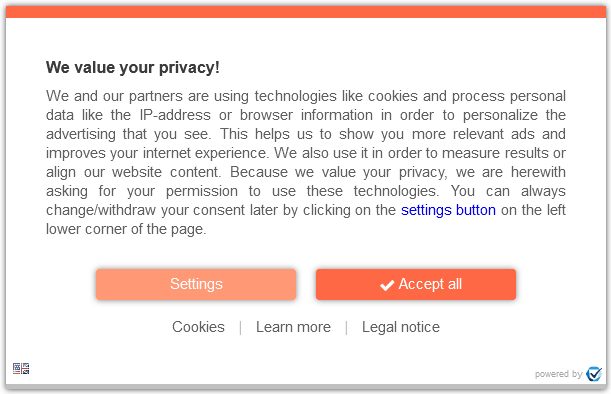 Example of cookie consent banner
