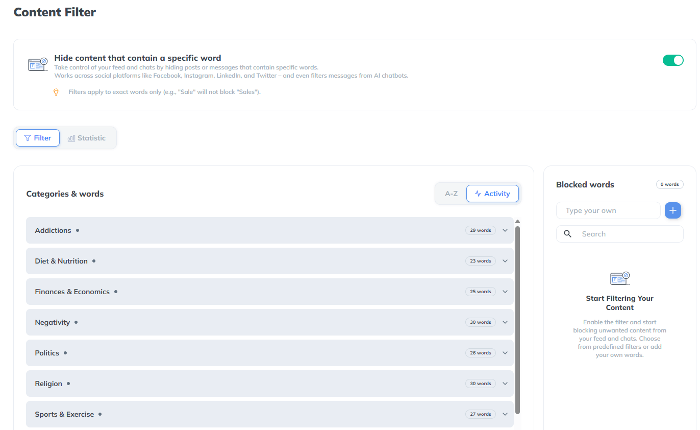 Poper Blocker's Social Media Content Filter
